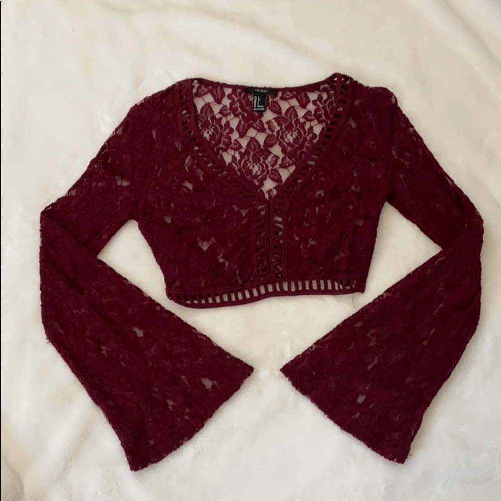 Forever 21 Lace bell sleeved crop top